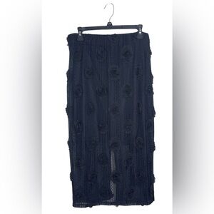 Bailey 44 Black 3D Rose Textured Midi Pencil Skirt Floral Appliqué Evening Med